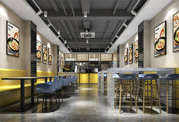 廣西特色粉店設(shè)計裝修，濃烈色彩成為“店群里最靚的仔”！